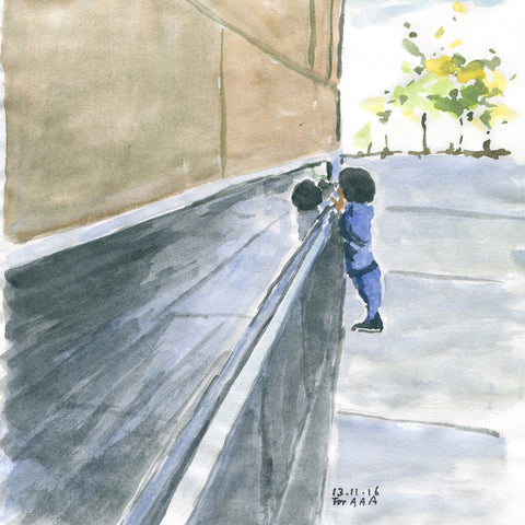 Curious Child at a Wall